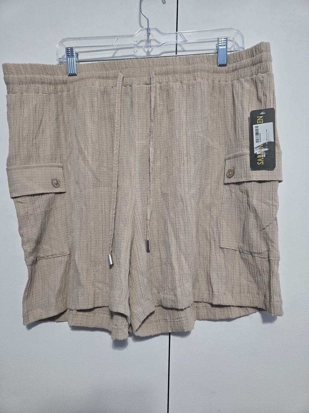 NWT Sabrina Lauren Tan Gauze Cargo Shorts XL Pull On‎ Drawstring Pockets
